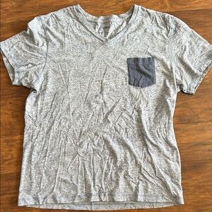 Express Gray V-Neck Tee with Blue Pocket